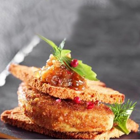 Foie gras pané au confit d'oignons